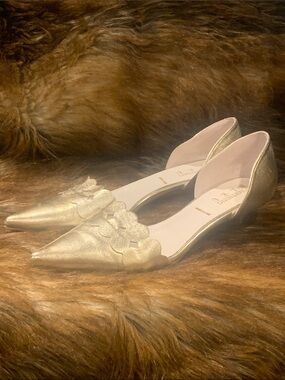 Something Bleu Gold Leather Heels Size 11